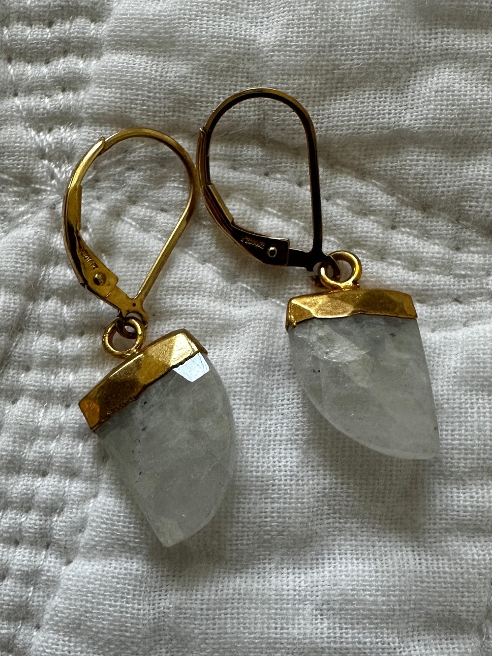 Moonstone Gold-Trim Stone Drop Earrings - Women Jewelry